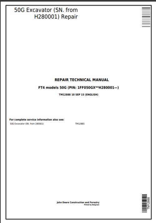 Product picture JOHN DEERE 50G EXCAVATOR REPAIR TECHNICAL MANUAL